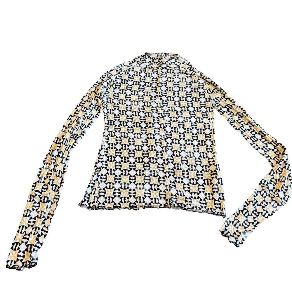 Free People Movement Lightweight Geometric Print Mock Neck Top Shirt Size XS